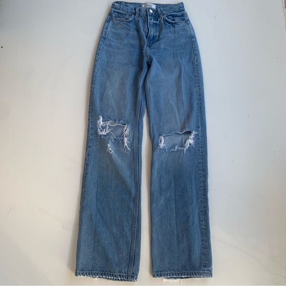Reformation Jeans Sz 24 Wilder High Rise Wide Leg Atwood Wash Destroyed Pants - Picture 1 of 14